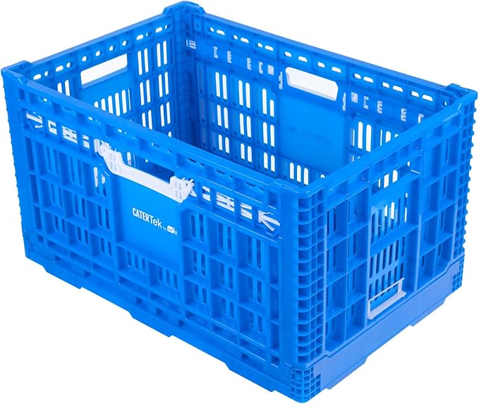 Restaurantware Plastic Milk Crates for Storage - 10 Pack - Cater Tek Stackable Storage Buns for Organizing - Collapsible Storage Basket for Groceries, Home Supplies, Blue