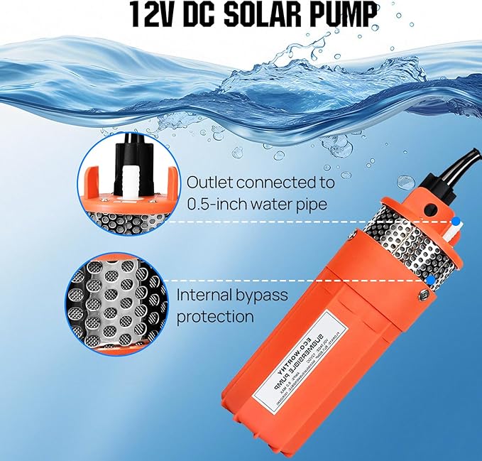 ECO-WORTHY Solar Submersible Pump Kit, 100W Solar Panle Kit and 12V DC Deep Well Pump-100ft/30m