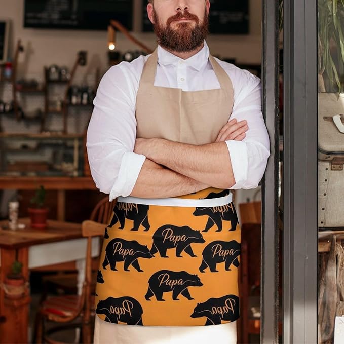 Unisex Apron for Cooking Server Waitress Half Waist Apron with 3 Pockets