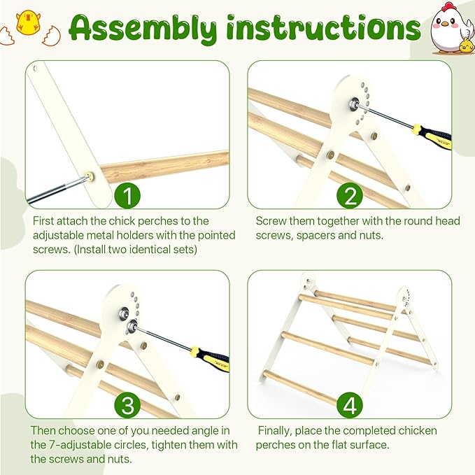 Bamboo Adjustable Chicken Perches, with Adjustable 7 Circles Holder, Strong Roost Bar for Coop&Brooder, Training Perch for Chicks, El Pollitos, La Pollita, Easy to Install & Clean, Fun Toys for Chicks