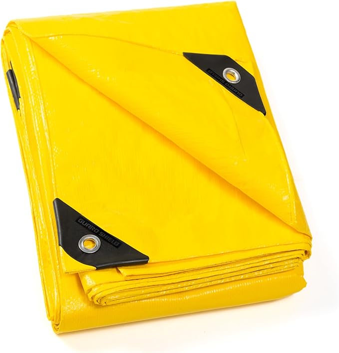 GUARD SHIELD Yellow Tarp 10x12 Feet Tarps High Visibility Outdoor Poly Cover Lightweight 6mil