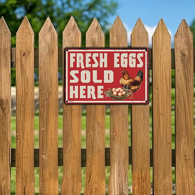 Vintage Farm Fresh Eggs Chicken Coop Metal Sign Funny Fresh Eggs Sale Here Farm Tin Poster Outdoor Farmers Market Wall Decor 12x8 Inch