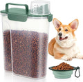5 Lbs Dog Cat Food Storage Container with Collapsible Dog Bowls for Travel, Portable Pet Food Storage Container, Easy-Pouring Bird Seed Dispenser, Airtight Rice Cereal Oatmeal Flour Holder -Dark Green