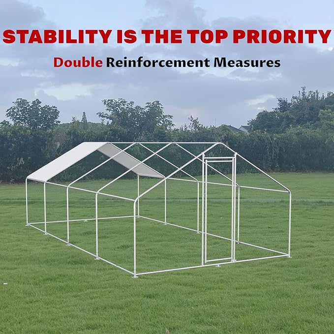 Large Chicken Coop for 20 Chickens Metal Chicken Run with Waterproof Cover for Walk-in Chicken Run for Yard Outdoor Poultry Cage