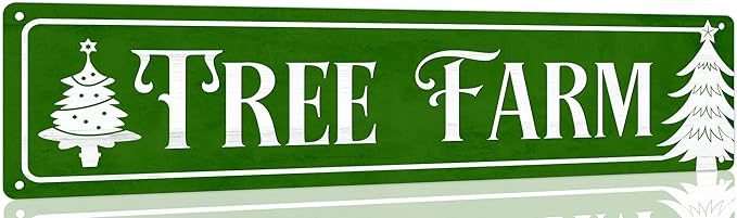 Tree Farm Christmas Metal Sign Vintage Print Art Poster Tin Plaque for Home Farmhouse Kitchen Patio Yard Cafe Bar Front Door Wall Decor 4x16 Inch