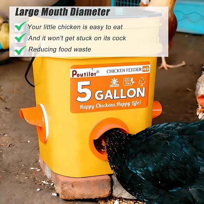 5 Gallon Automatic Chicken Waterer & 44 Lbs No Waste Feeder Set, Poultry Feeding Equipment with Buckets for Chicken Coop Accessories
