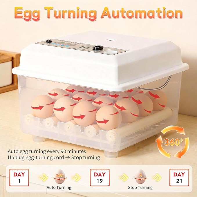 Incubators for Hatching Egg 16Eggs Digital Temperature Control Egg Candler and Alarm, External Water Port, Auto Egg Turning & 360°Air Circulation System for Chicken Coop, Duck, Goose & Quail Eggs