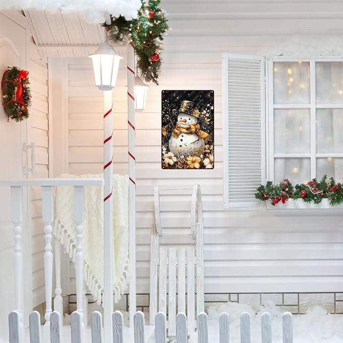 Snowman Metal Sign Winter Tin Sign Aluminum Snowflakes Signs for Living Room Farmhouse Outdoor Yard 12×8 Inch