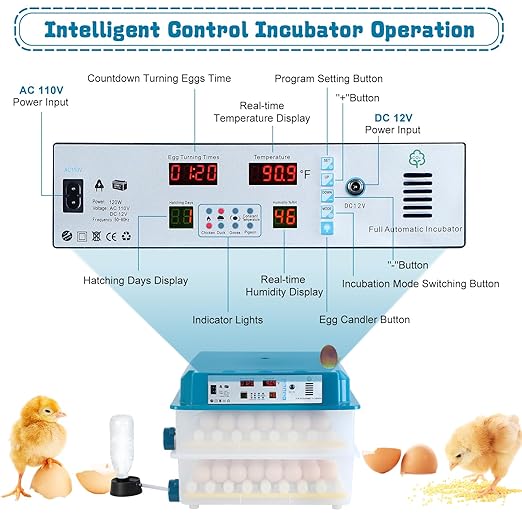 Incubators for Hatching Eggs,64 Eggs Smart Incubation Machine with Automatic Temperature and Humidity Control, Poultry Hatcher with Egg Turning for Chickens Ducks Goose Birds