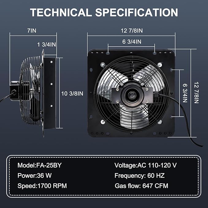 Criditpid 10 Inch Shutter Exhaust Fan, Wall Mounted Exhaust Fan for Gable, Shed, Garage, Basement, Kitchen, Attic, Greenhouse Ventilation, Use the High-Speed & Low-Noise Pure Copper Motor, 647CFM.