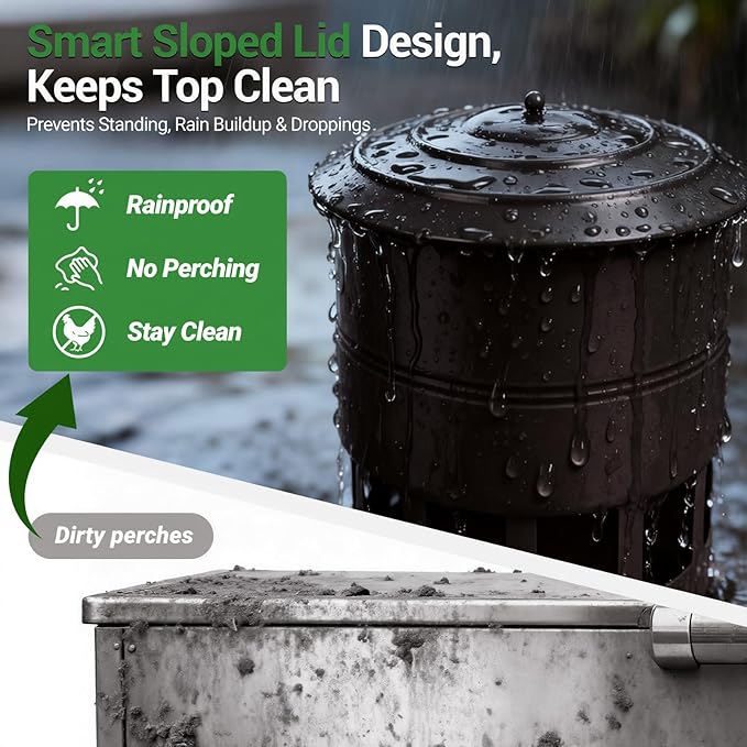 Metal Hanging Chicken Feeder No Waste, Rain-Proof Automatic Chicken Feeders, No-Spill Poultry Feeder, Rat Proof Gravity Chicken Feeder with 12 Ports for Farm & Backyard Chicken Coop