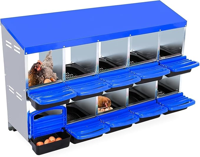 10 Hole Chicken Nesting Boxes - Nesting Boxes Chicken with Roll Away Design & Lid Cover,Easy Egg Collection, Hen Roosting Nest, Durable Poultry Laying Boxes for Hens