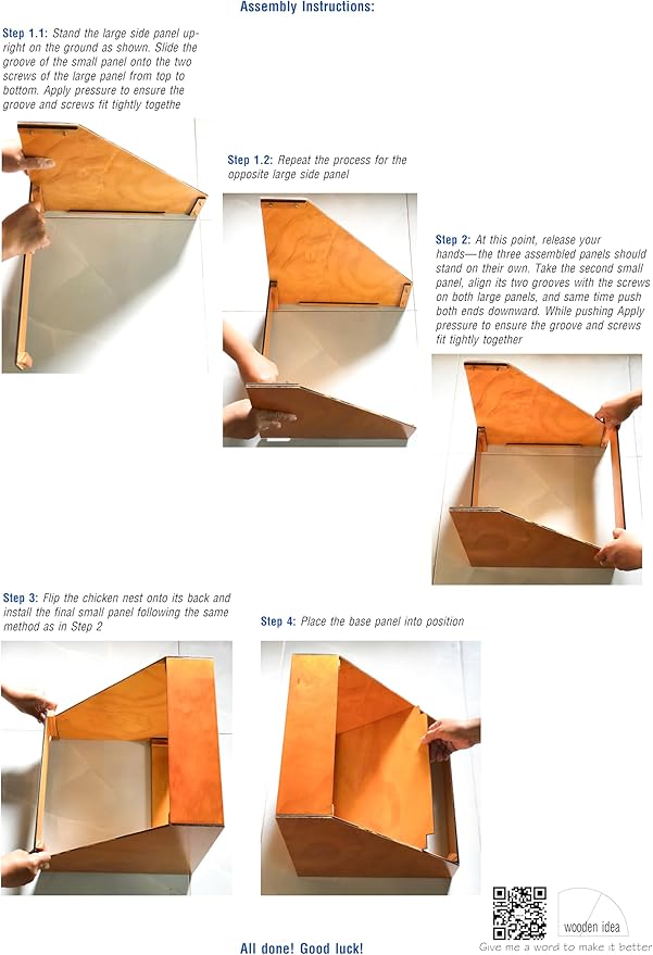 Wooden Chicken Nesting Box – Easy No-Screw Slot Assembly, Durable Plywood with PU Finish, Fits Most Nesting Pads, Secure & Comfortable Design for Hens