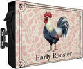 Waterproof Outdoor TV Cover 70 to 75 Inch, Farm Chicken Rooster on Vintage Linen Outside Flat Screen Televisions Weatherproof Cover Size 68"L x 42"H, Pink Flower Plant TV Protector With Zipper
