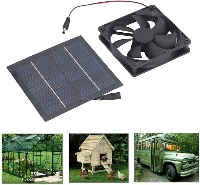 Zunate Solar Powered Fan, 20W IP65 Solar Panel Fan Kit, Window Exhaust for Outside Small Chicken Coops Greenhouses