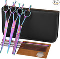 Dog Scissors for Grooming 7 in 1 Professional Pet Cat Hair Cutting Shears Kit At Home for Small Dogs, Including Straight Curved Thinning Scissors with Safety Round Tip, Comb