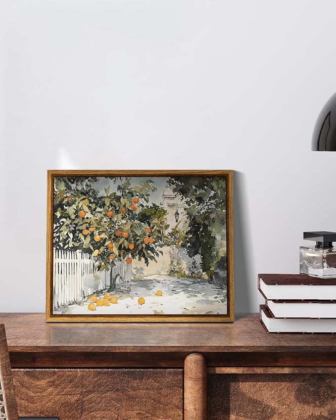 InSimSea Framed Canvas Wall Art Vintage Decor Country Orange Trees Earthy Room Decor Aesthetic Oil Painting Wall Picture Farmhouse Prints Artwork for Kitchen Living Room Bedroom Bathroom Rustic 8x10in