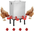 3 Gallons Chicken Waterer,Stainless Steels Automatic Chicken Waterer with Latch and Bottom Bracket，Poultry Watering 4 Water Cups Chicken Feeder Waterer and 4 Horizontal Automatic Chicken Nipples