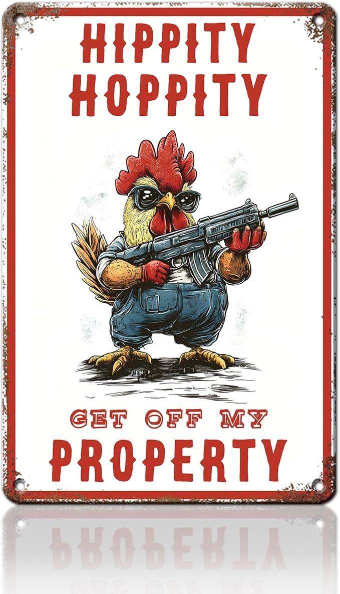 PEACHGARDEN Rooster Decor No Trespassing Metal Tin Sign Chicken Coop Accessories Farmhouse Wall Art for Home Vintage Warning Plaque for Garden Coop and Kitchen 8X12inch