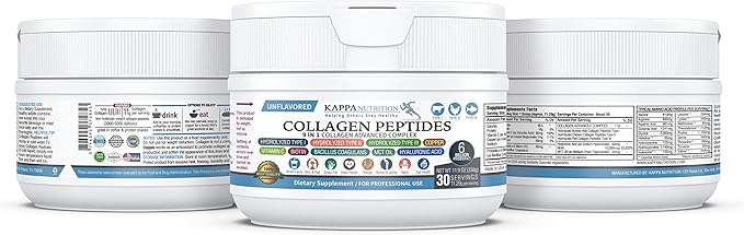KAPPA NUTRITION Collagen Type I, II, III, 6 Billion Probiotic Acid Resistance, Hyaluronic Acid, Vitamin C, Biotin, Copper and MCT Oil, Beautiful Hair, Nails, & Skin, Collagen Peptides 9 in 1 (11.9oz)