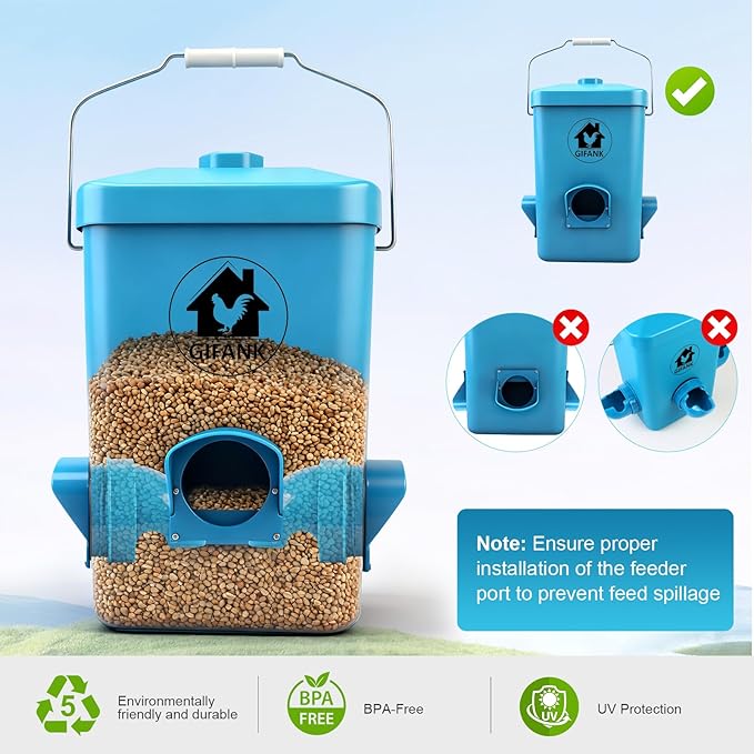26 Pounds Chicken Feeder, Automatic Chicken Feeder No Waste Waterproof,Hanging Poultry Feeders with 3 Feeders Ports Chicken Coop Accessories for Duck,Turkey