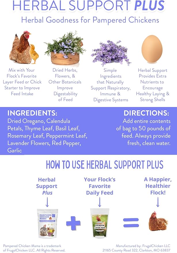 Pampered Chicken Mama Herbal Support Plus Poultry Treat for Overall Health | Mix with Layer Feed, Chick Starter, Chicken Scratch (1.25 Pound)
