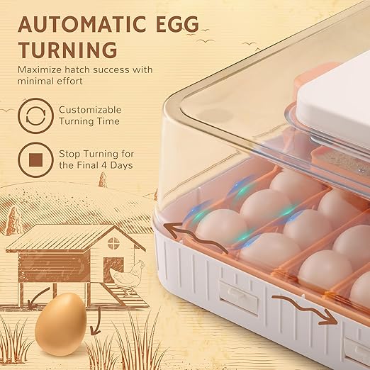 iPettie Nestasy ProHatch56 Egg Incubator with Automatic Egg Turning and Humidity Temperature Control, 56 Eggs Capacity for Hatching Eggs, Chicken Eggs, Duck Eggs, Temperature Adjustment and Alarms