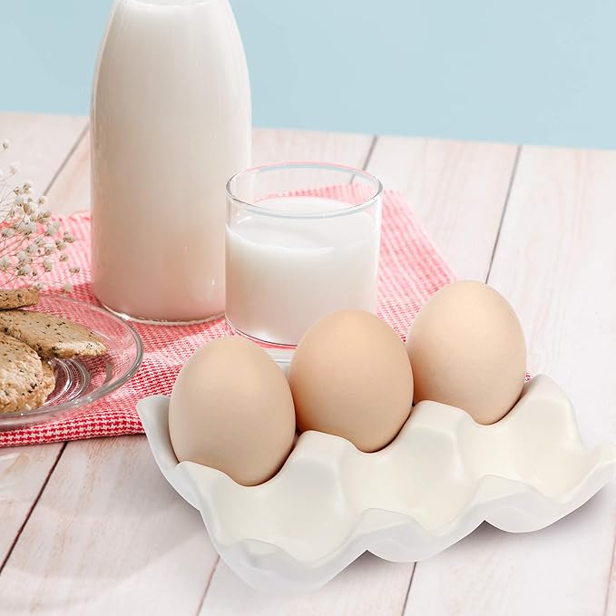 6 Cups Egg Tray Serveware, Eggs Dispenser, Egg Holder Set Kitchen Restaurant Fridge Storage Decorative Accessory (White,2 pack)