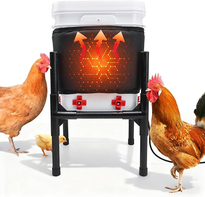 Heated Chicken Waterer,5 Gallon Chicken Poultry Water Heater with Stand for Winter with 8 Nipples + 4 Extras (black, 5 Gallon)
