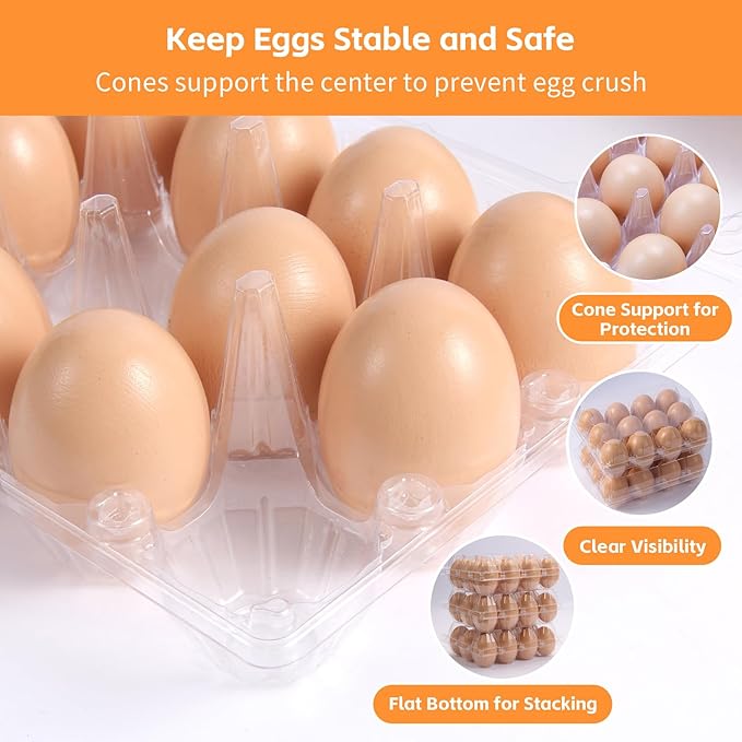 60 Pack 3x4 Clear Plastic Egg Cartons Cheap Bulk 12 Count, Reusable & Sturdy Design Eggs Carton Bulk Perfect for Family, Farm, Markets, Display (Egg Storage Containers)