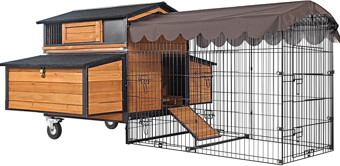 GUTINNEEN Mobile Chicken Coop Upgraded with All Arounded Metal Frame Large Hen House with Super Large Wheels for 6–8 Chickens, 6 Nesting Boxes, Metal Run, 76.7" L
