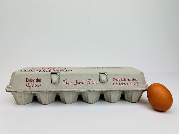 12 count Egg Cartons - Printed Red Barn - Recycled Paper Pulp, Solid Top Style for Chicken Eggs - Made in USA