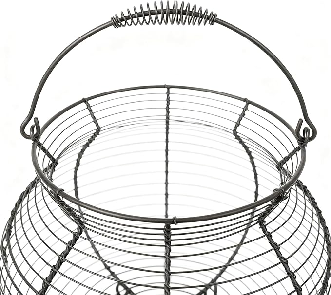 Egg Collecting Basket - Vintage Woven Wire Organizer, Chicken Egg Basket, With Handle Counter Ovum Holder | For Kitchen Counter Farmhouse Garden Harvest Fruit Vegetable Easter Festival