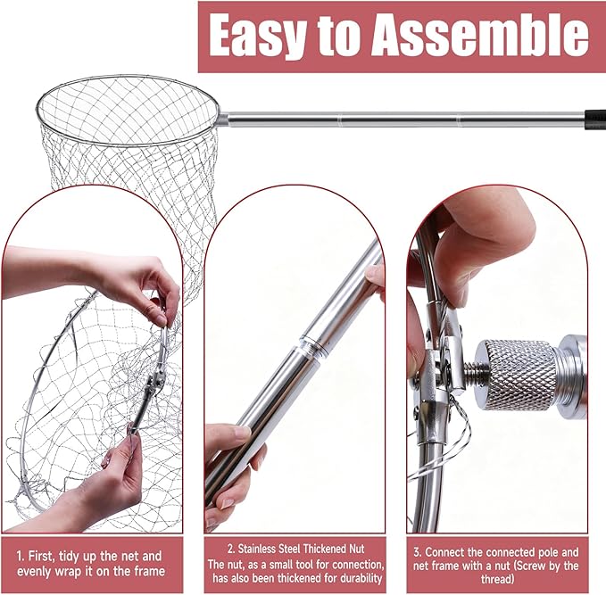 2 Sets Chicken Catching Net with 2 Poles 2 Nets Extra Durable Fishing Net for Adult Poultry Catcher Net Thickened Adjustable Stainless Steel Catching Poles Sets for Chick Goose Ducks Fish Birds