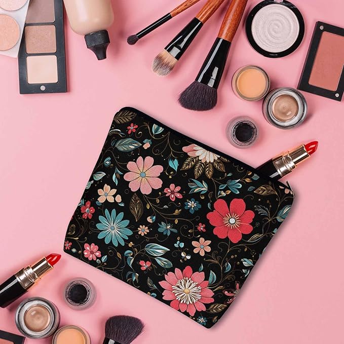 Woman Makeup Bag Paisley Flower, Colorful Paisley Floral Red Makeup Bags Travel Cosmetic Bags Toiletry Makeup Organizer Pencil Pouch Make Up Cosmetic Bag For Owners Lady Birthday Gifts