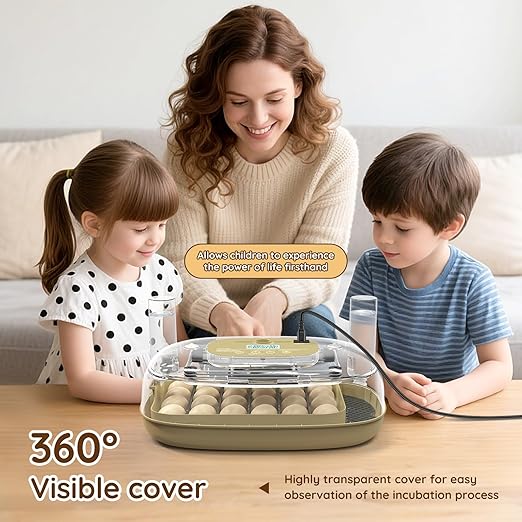 24 Egg Incubator for Hatching Eggs with Temperature and Humidity Control, LED Candling & Auto Turning for Chicken Duck Quail Birds, Ideal for Home Farm, Classroom, Beginners