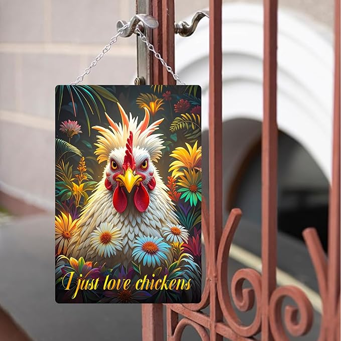 Chicken Retro Tin Sign Vintage Metal Poster Wall Art Chicken Decoration for Coops Farms Yard Home Bar Cafe Garage or Office - Thoughtful Chicken Gift Idea