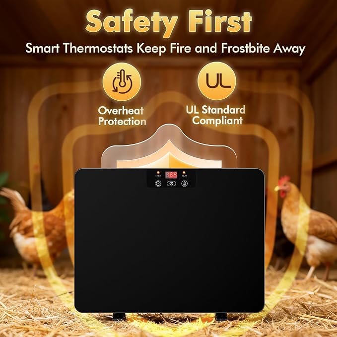 Smart Chicken Coop Heater, 200W Chicken Heater with Adjustable Temperature & Timer Controller, Radiant Heat Flat Panel Chicken Warmer Chicken Coop Heaters Inside for Winter Chicks Poultry Pet