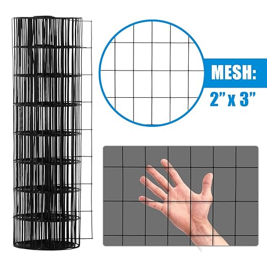Fencer Wire 16 Gauge Green Vinyl Coated Welded Wire Mesh Size 2 inch X 3 inch, Black, 6 ft x50 feet