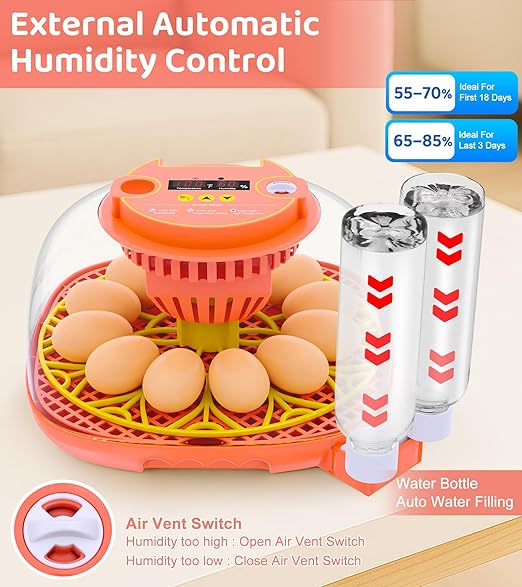 12 Egg Incubator for Hatching Eggs, Smart Temperature and Humidity Control, Automatic Egg Turning, Incubator for Hatching Chicken, Quail, Duck Eggs, 360° Clear View for Home, Classroom, Farm