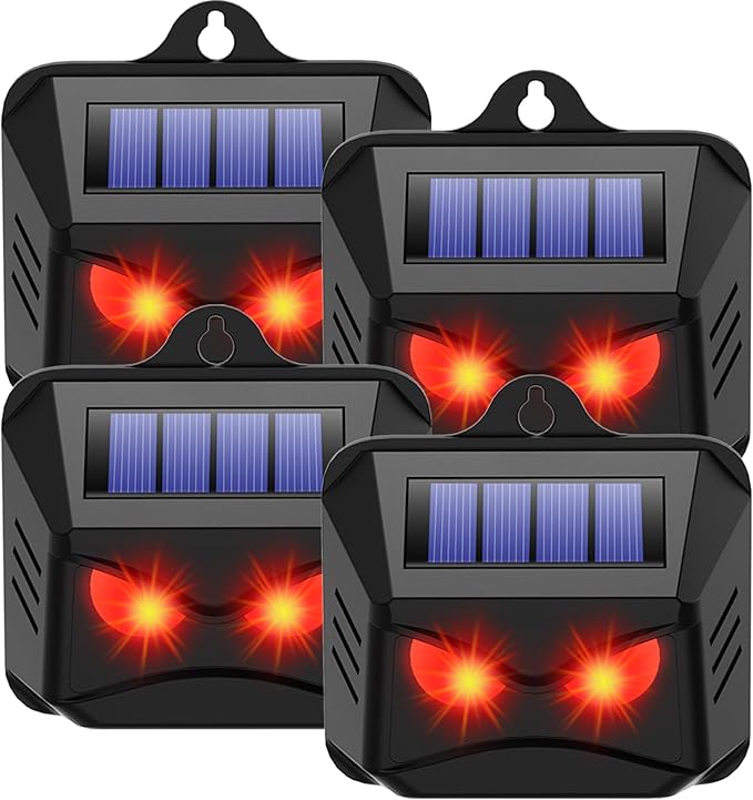 4 Pack Solar Nocturnal Animal Repeller Outdoor, Predator Eyes Coyote Deterrent for Skunk Deer Fox Raccoon, Nighttime Predator Lights for Chicken Coop Yard Garden & Farm Protection
