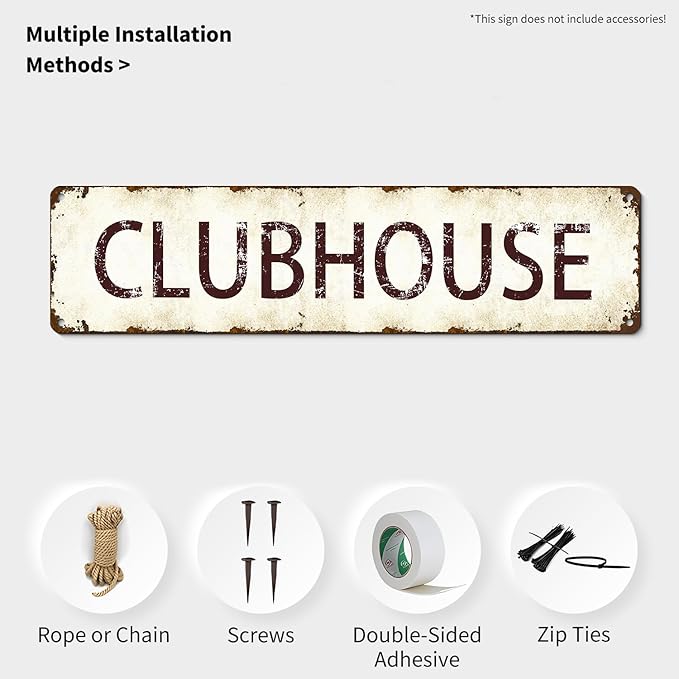 Rustic Clubhouse Metal Sign - Vintage 16x4 Inch Timeless Wall Art for Man Cave, Tavern, Hunting Lodge Decor - Farmhouse Plaque Gift for Dad, Outdoorsmen, Cabin Owners (Humor Signs, Father's Day)