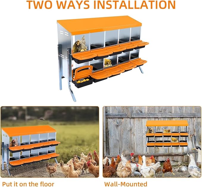 Chicken Nesting Boxes - 10 Hole Metal Nesting Boxes for Chickens,with Lid Cover, Easy Egg Collection for Chicken Coop, Hen Roosting & Laying Eggs,Roll Away Design