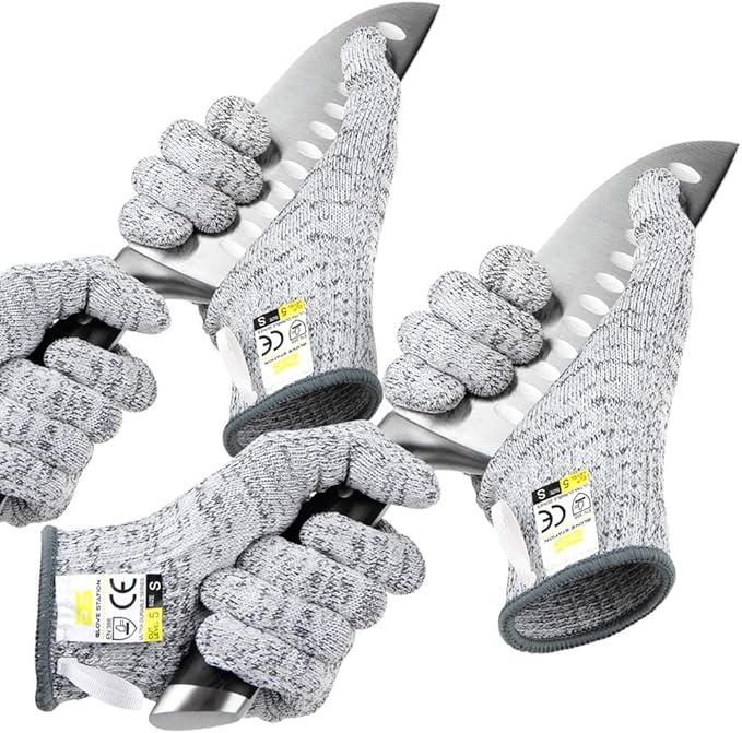 Glove Station Ultra Durable Series Cut Resistant Gloves - Cutting Gloves for Chefs, BBQ and Cooking - Level 5 Protection, Food Grade Safe Cut - Grey, Medium Size [2-Pack]