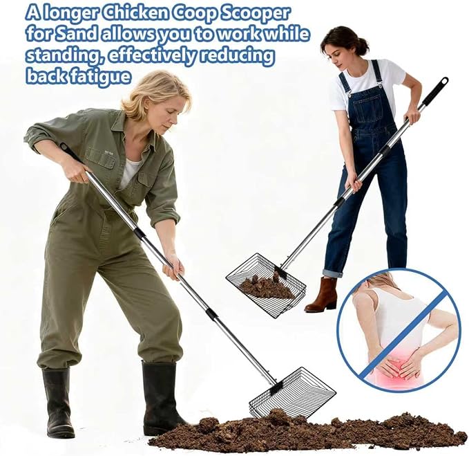 Chicken Poop Scooper for Sand, 15-Inch Large Adjustable Metal Chicken Poop Scooper, Chicken Manure Scoop is Suitable for Cleaning Chicken Coops, Stables, Cat Litter Boxes, Pastures