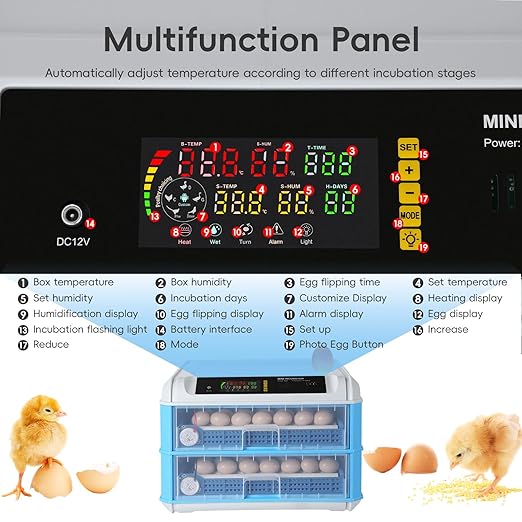 120 Egg Incubator with Automatic Turning & Humidity Control – Dual Power 110V/12V for Home & Car, Adjustable Trays for Chicken Duck Quail, Digital Display, High Hatch Rate (Blue Double-Layer)