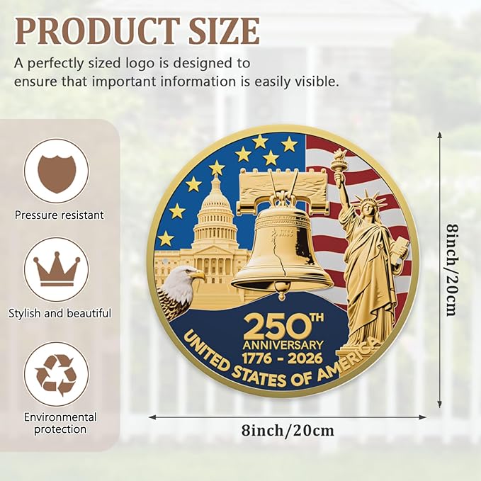2026 United States 250th Anniversary Round Metal Sign, Home Decor Metal Wall Signs 250th Anniversary USA, 250 Patriotic American Flag Decorative Signs, Gift for US Citizens, Hanging Wall Decor