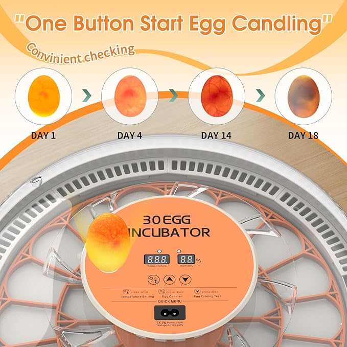 HOWOOIUA 30 Egg Incubator with Automatic Egg Turning, Temperature Control and Humidity Monitor Incubators for Hatching Eggs, Chicken, Ducks, Goose, Pigeon, Quail, Parrot Incubator for Farm, Lab