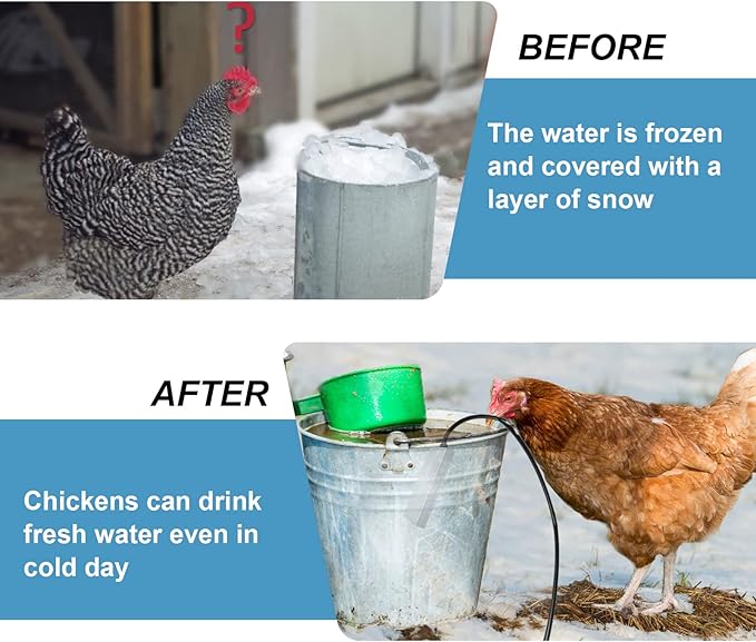 Thermostatic Chicken Water De-Icer – 250 Watt Submersible Aluminum Heater, Stops Ice Formation