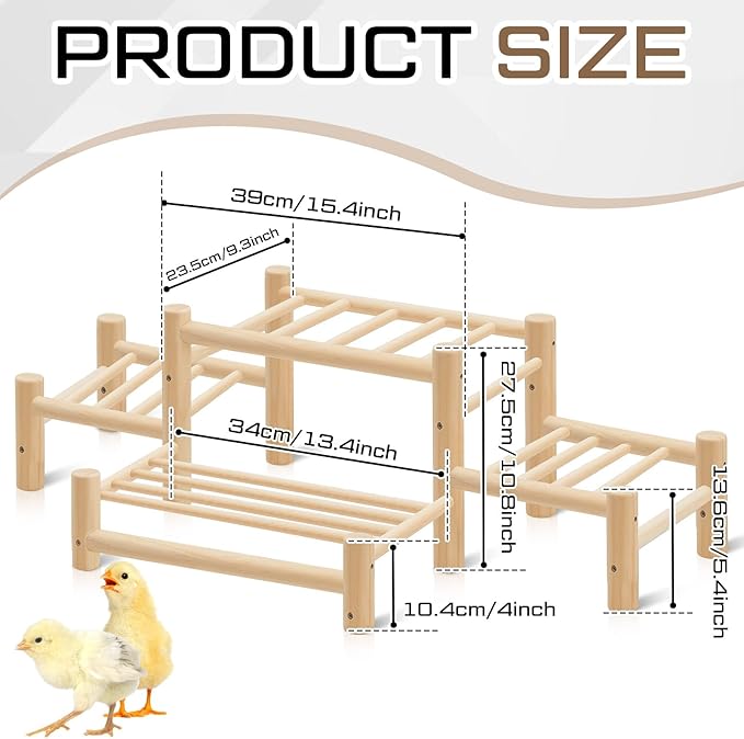 Leinuosen 4 Ladder Large Chicken Perch Ladder for Coop & Brooder Pine Wood Chick Roosting Bars with 4 Black Camping Nails, Poultry Jungle Gym Accessories